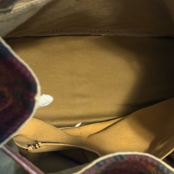 L.L. Bean Vintage Red and Green Plaid Backpack with Brown Leather - Picture 7 of 14